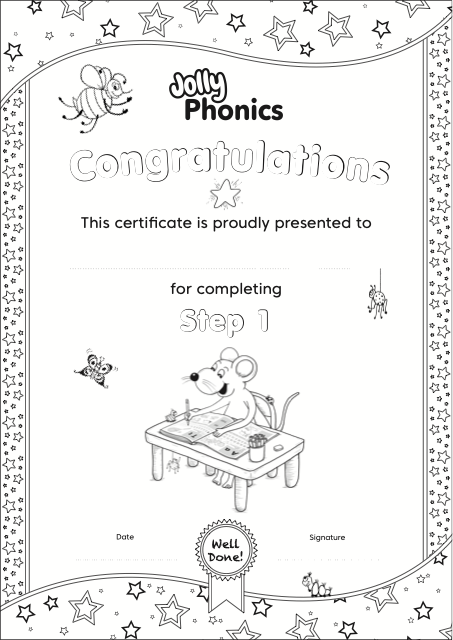 Step 1 - Jolly Phonics Certificates (BW)
