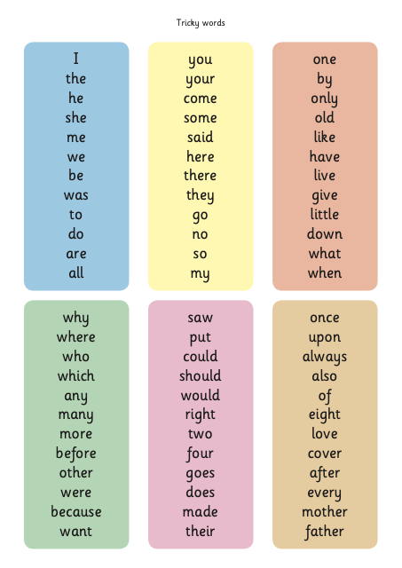 Tricky Word Bookmarks